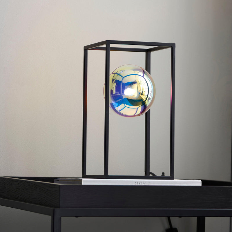 Brent Modern Black & Iridescent Glass Open Frame Table Lamp