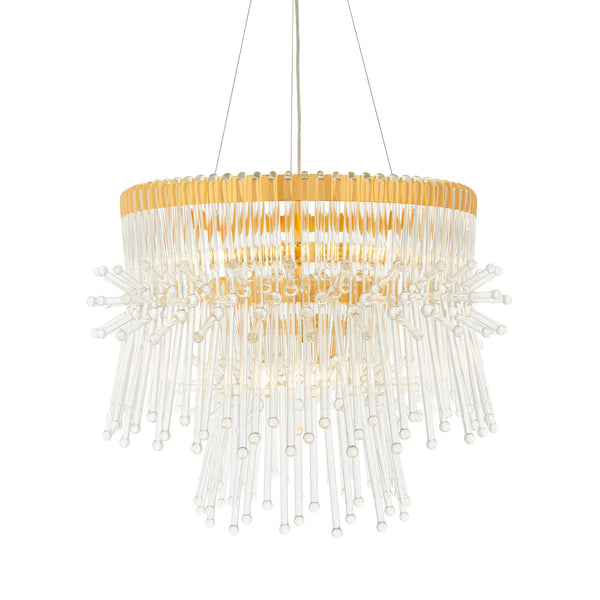 Baronial XL 8 Light Gold Ceiling Pendant With Glass Rods