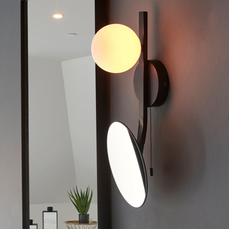 Prendle Black Bathroom Wall Light With Mirror