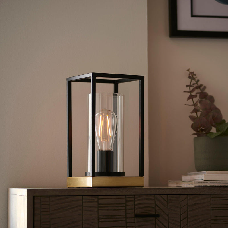Solihull Brass & Black Frame Table Lamp - Clear Glass Shade