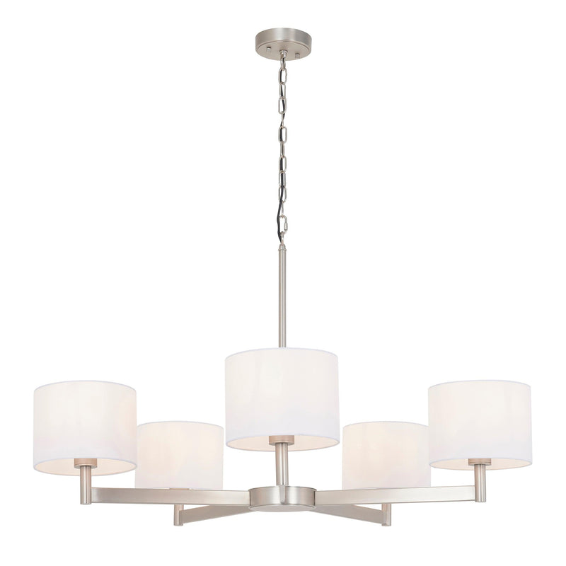 Lille 5 Light Nickel Pendant with Vintage White Shades
