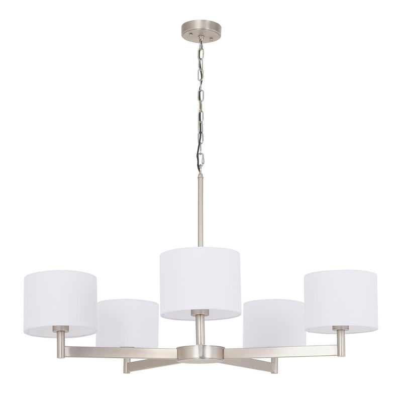 Lille 5 Light Nickel Pendant with Vintage White Shades