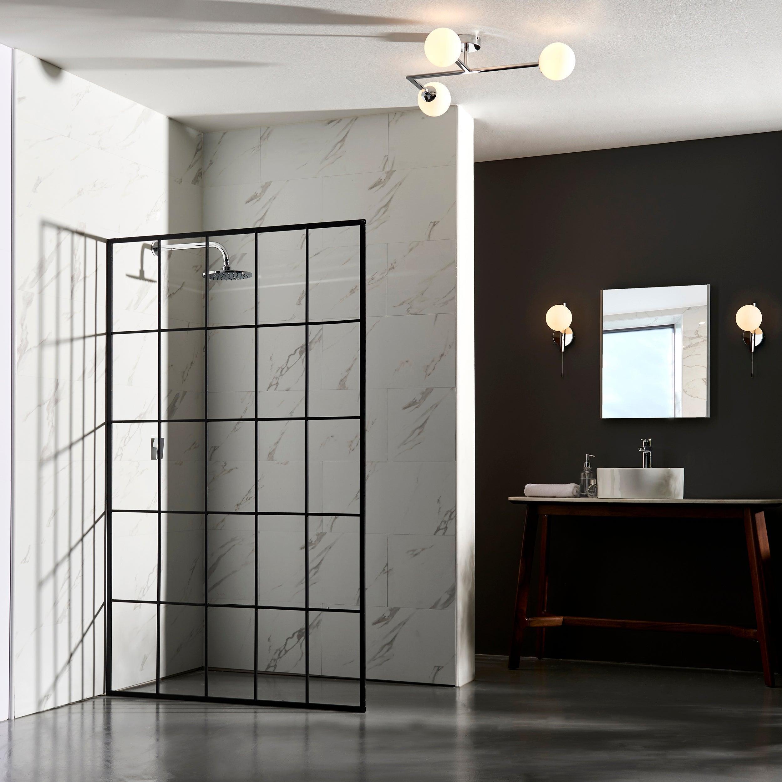 pendle chrome opal glass bathroom wall light pull cord Close Up Lit Image