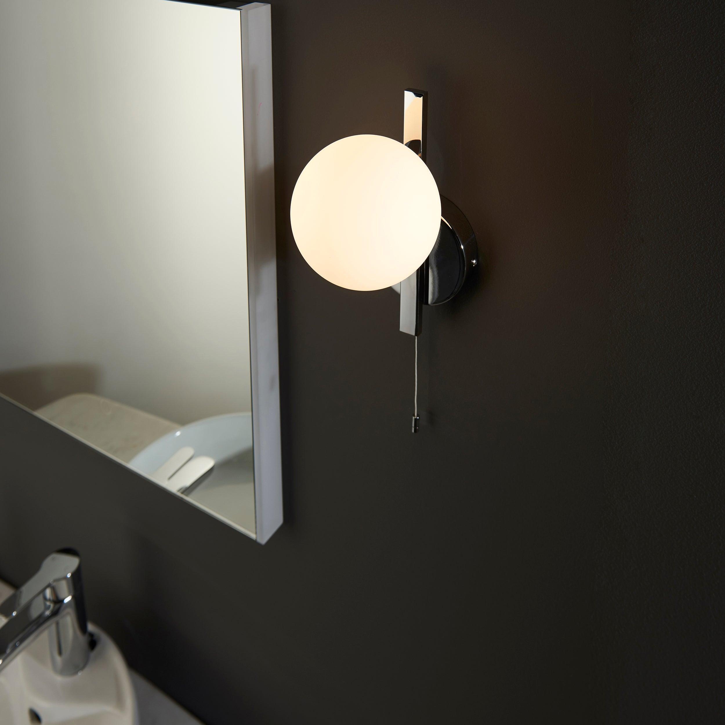 pendle chrome opal glass bathroom wall light pull cord close fitting image