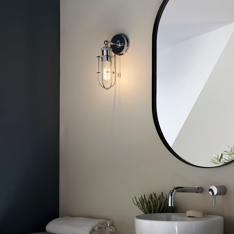 Weston Chrome Caged Bathroom Wall Light - Pull Cord
