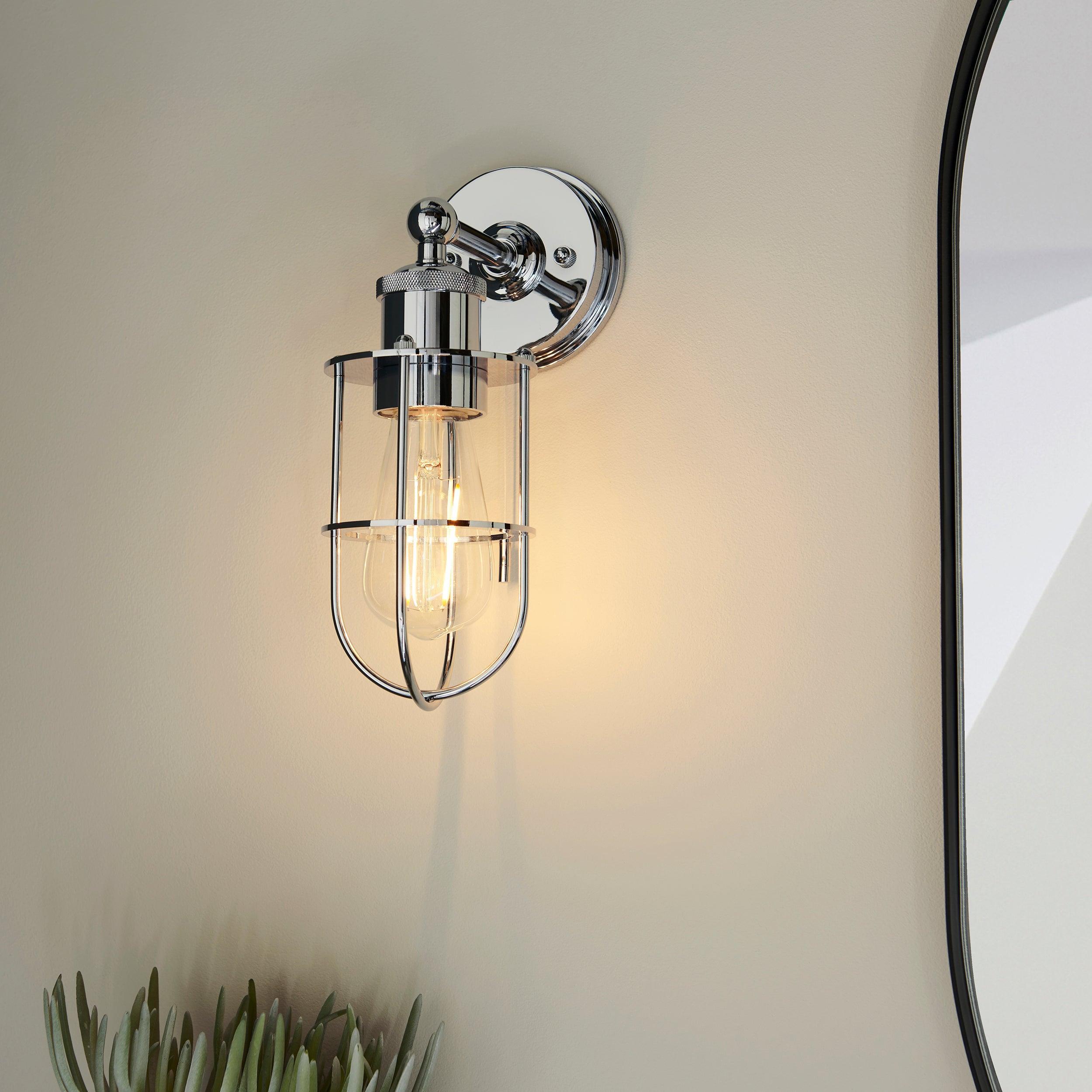 weston chrome caged bathroom wall light pull cord kitchen lighting image