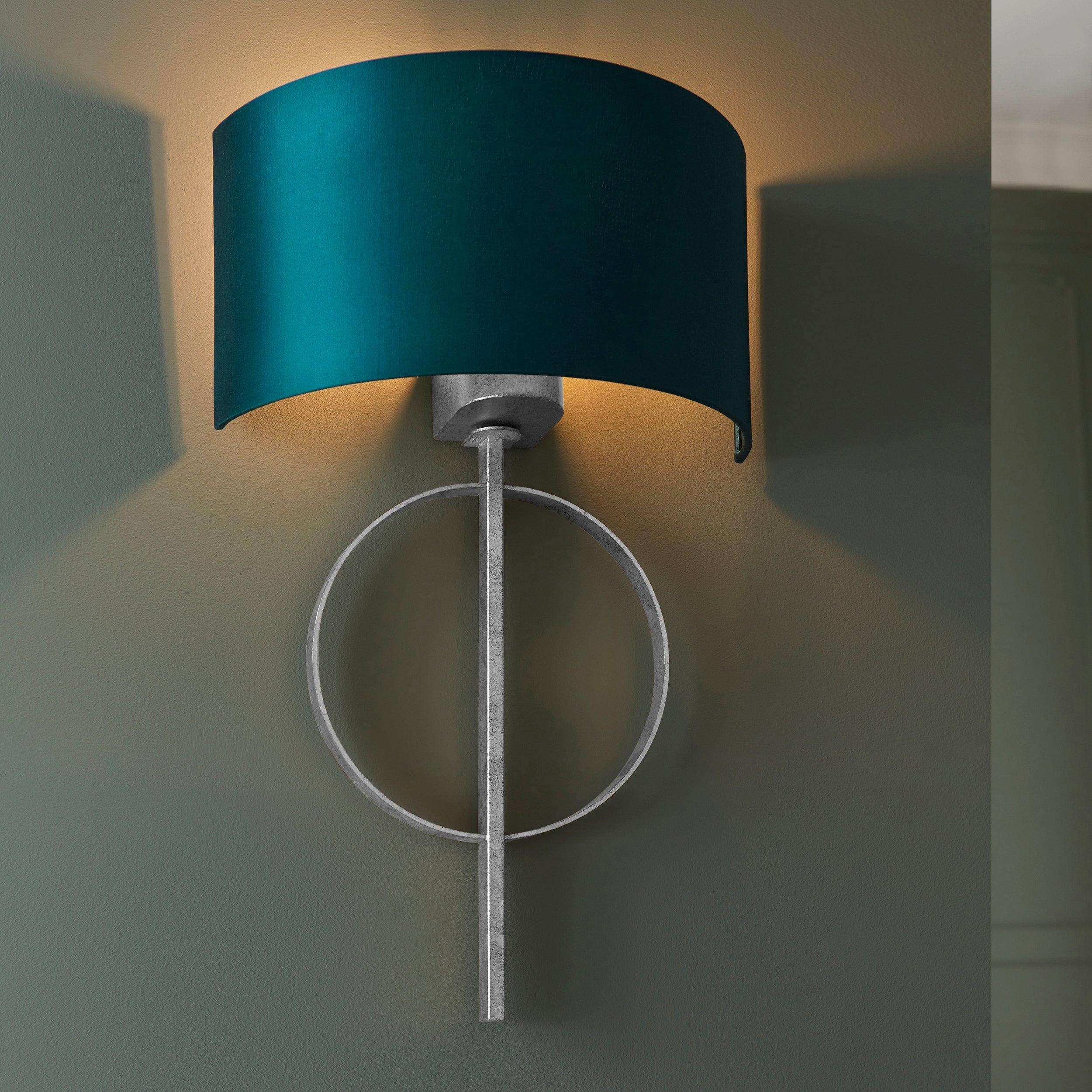norfolk silver wall light with teal half shade 