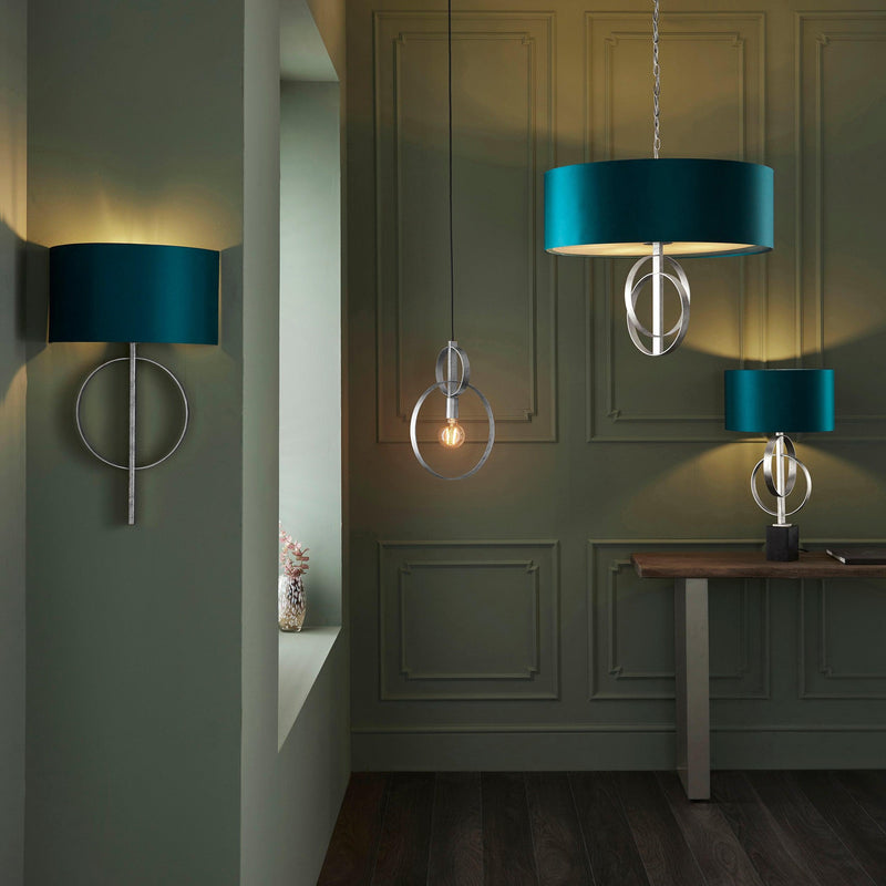 Norfolk Silver Wall Light With Teal Half Shade