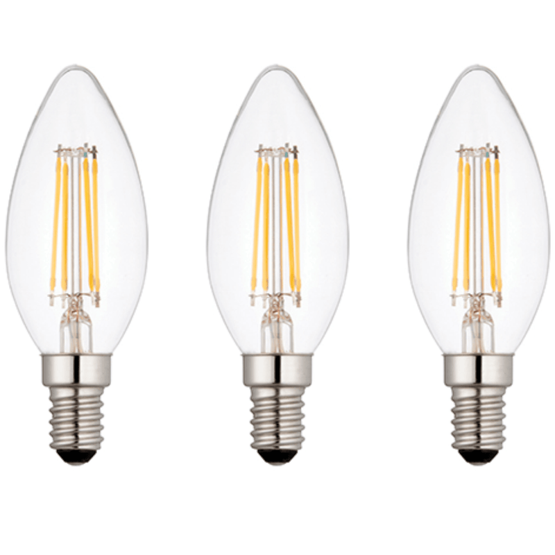 3 X E14 LED Dimmable Lamp/Bulb Candle Filament 4W (25W Equivalent)