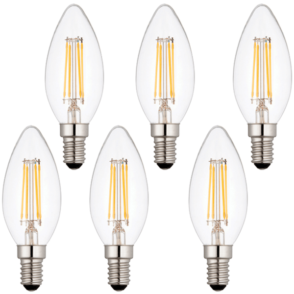 6 x E14 LED Dimmable Lamp/Bulb Candle Filament 4W (25W Equivalent)