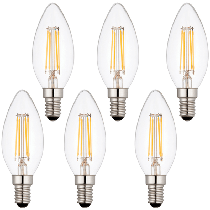 6 x E14 LED Dimmable Lamp/Bulb Candle Filament 4W (25W Equivalent)