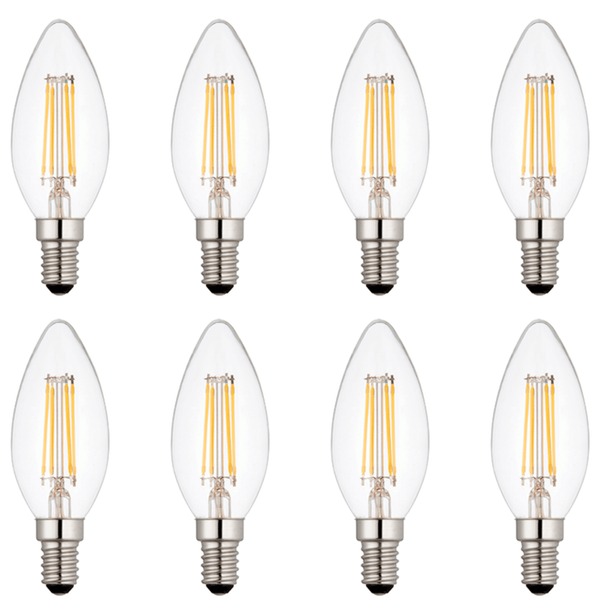 8 x E14 LED Dimmable Lamp/Bulb Candle Filament 4W (25W Equivalent)