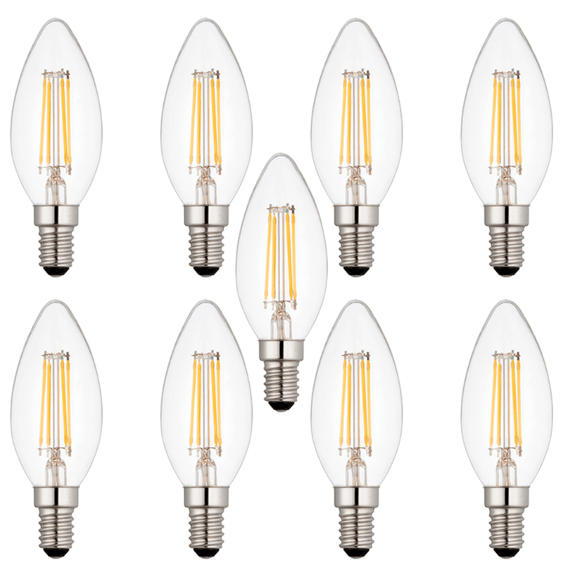 9 x E14 LED Dimmable Lamp/Bulb Candle Filament 4W (25W Equivalent)