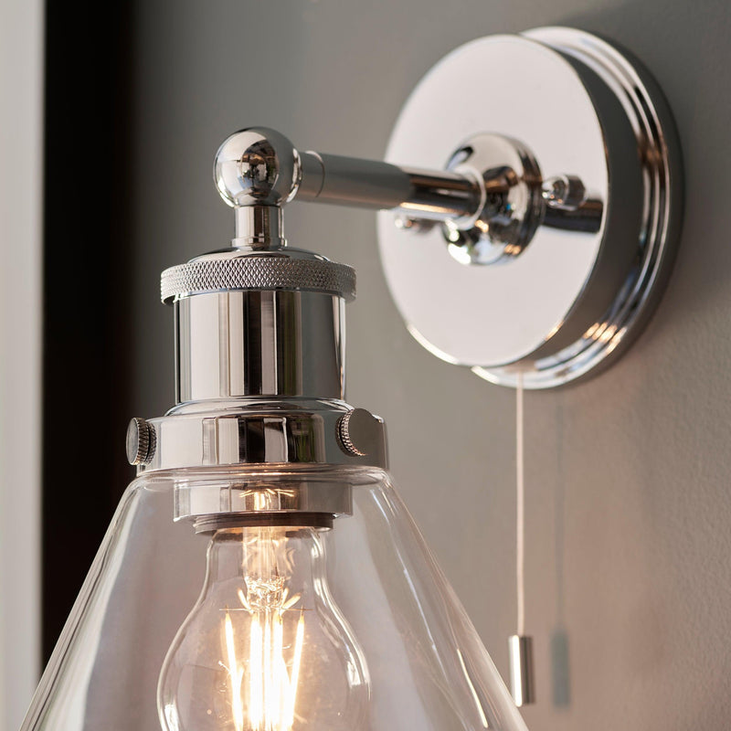 Torbay Clear Bathroom Wall Light - Clear Coned Glass Shade
