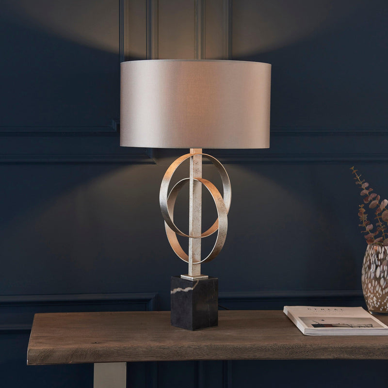 Norfolk Silver Table Lamp With Black Marble Base - Mink Shade