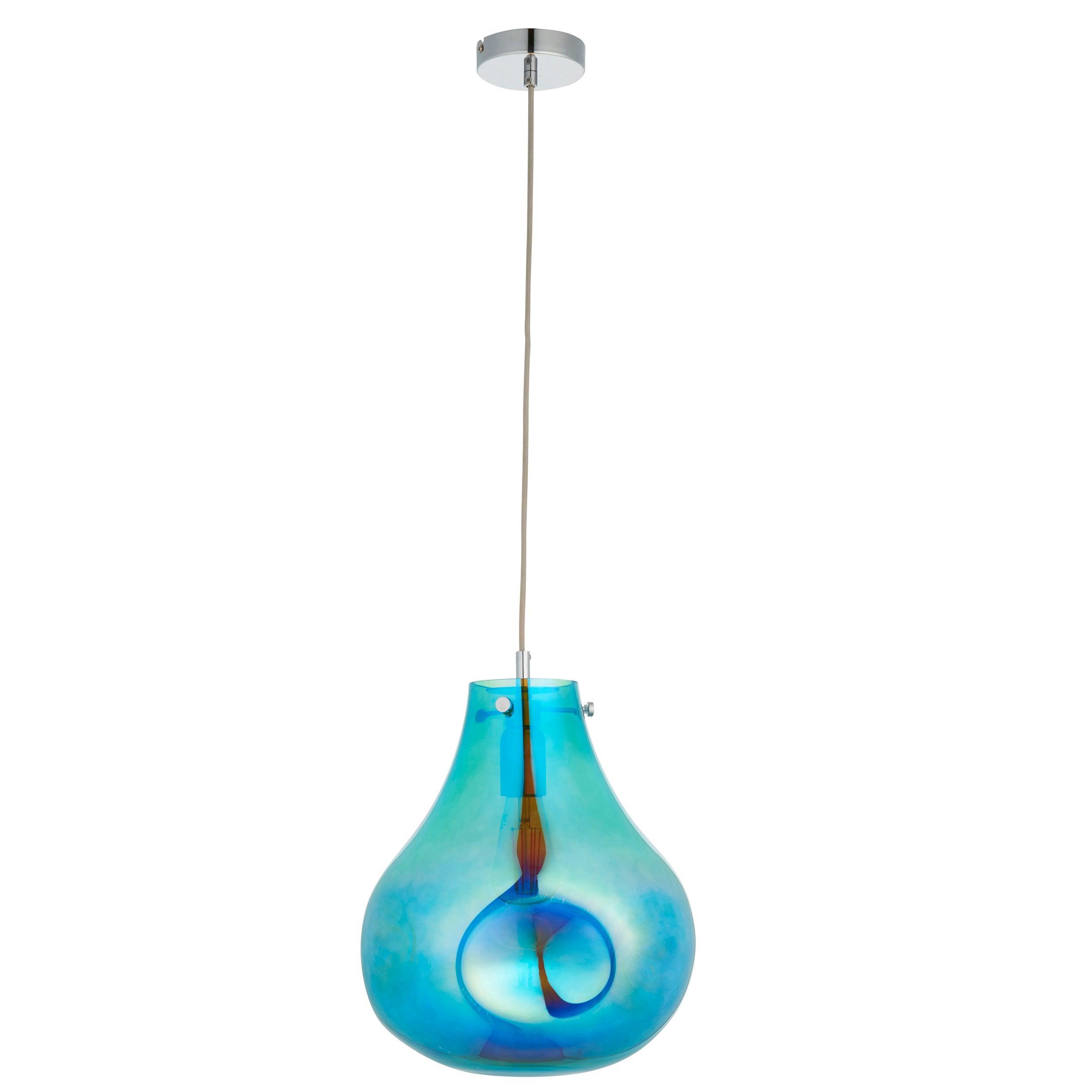Dazzle Large Blown Petrol Glass & Chrome Pendant Light-Ceiling Pendant Lights-Living Lights-9-Tiffany Lighting Direct