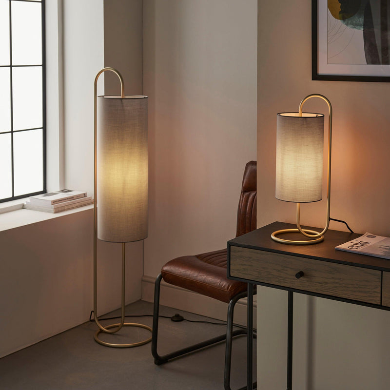 Kilburn Brass Modern Floor Lamp with Grey Shade
