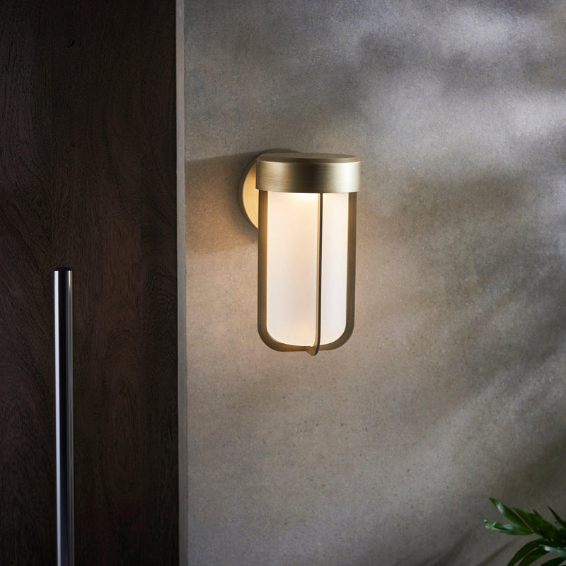 Newquay Gold LED Outdoor Wall Light with Frosted Shade Living Room Image