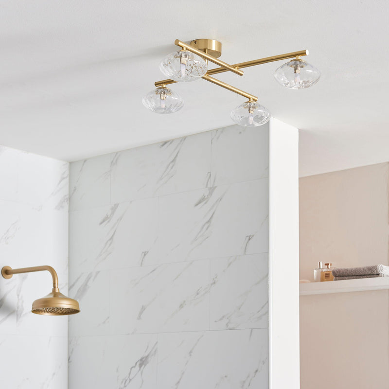 Trocadero 5 Light Brass Bathroom Semi-Flush - Glass Shades