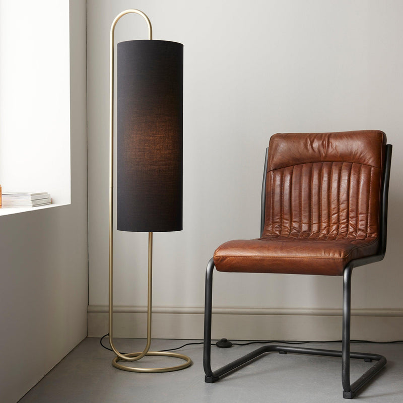 Kilburn Brass Modern Floor Lamp with Black Shade