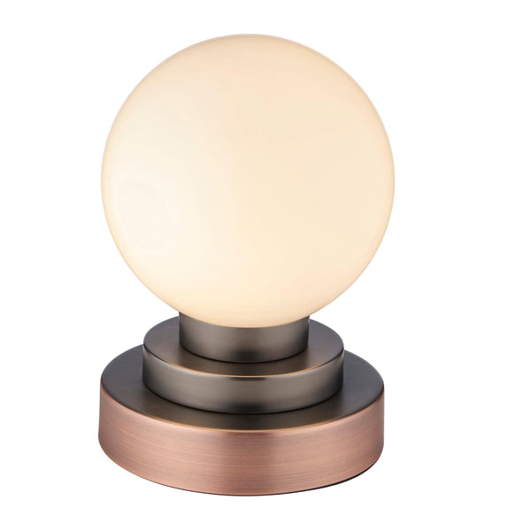 Globe Copper Art Deco Touch Table Lamp - Opal Glass Shade-Living Lights-Living-Room-Tiffany Lighting Direct-[image-position]