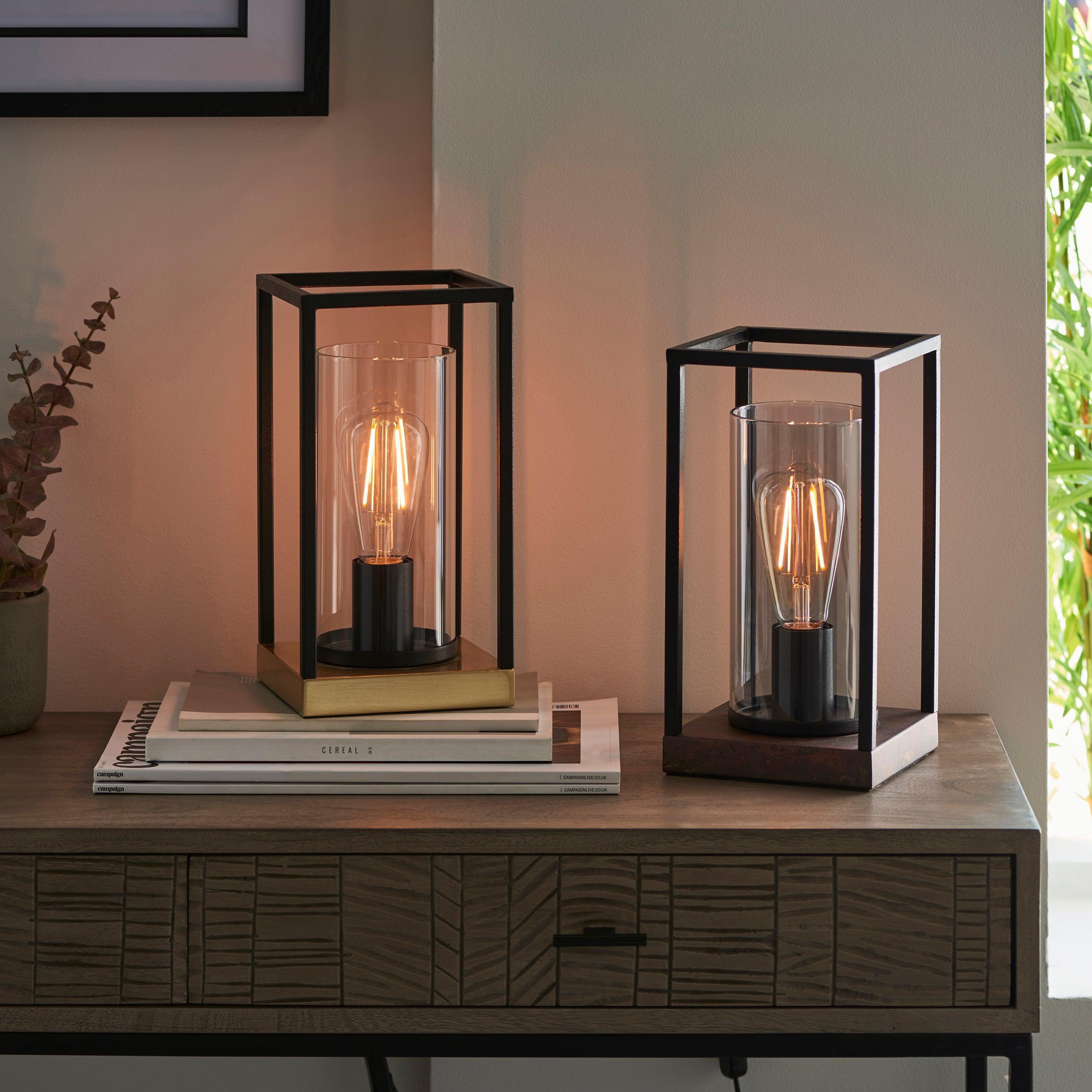Solihull Bronze & Black Frame Table Lamp - Tinted Glass Shade-Living Lights-Living-Room-Tiffany Lighting Direct-[image-position]