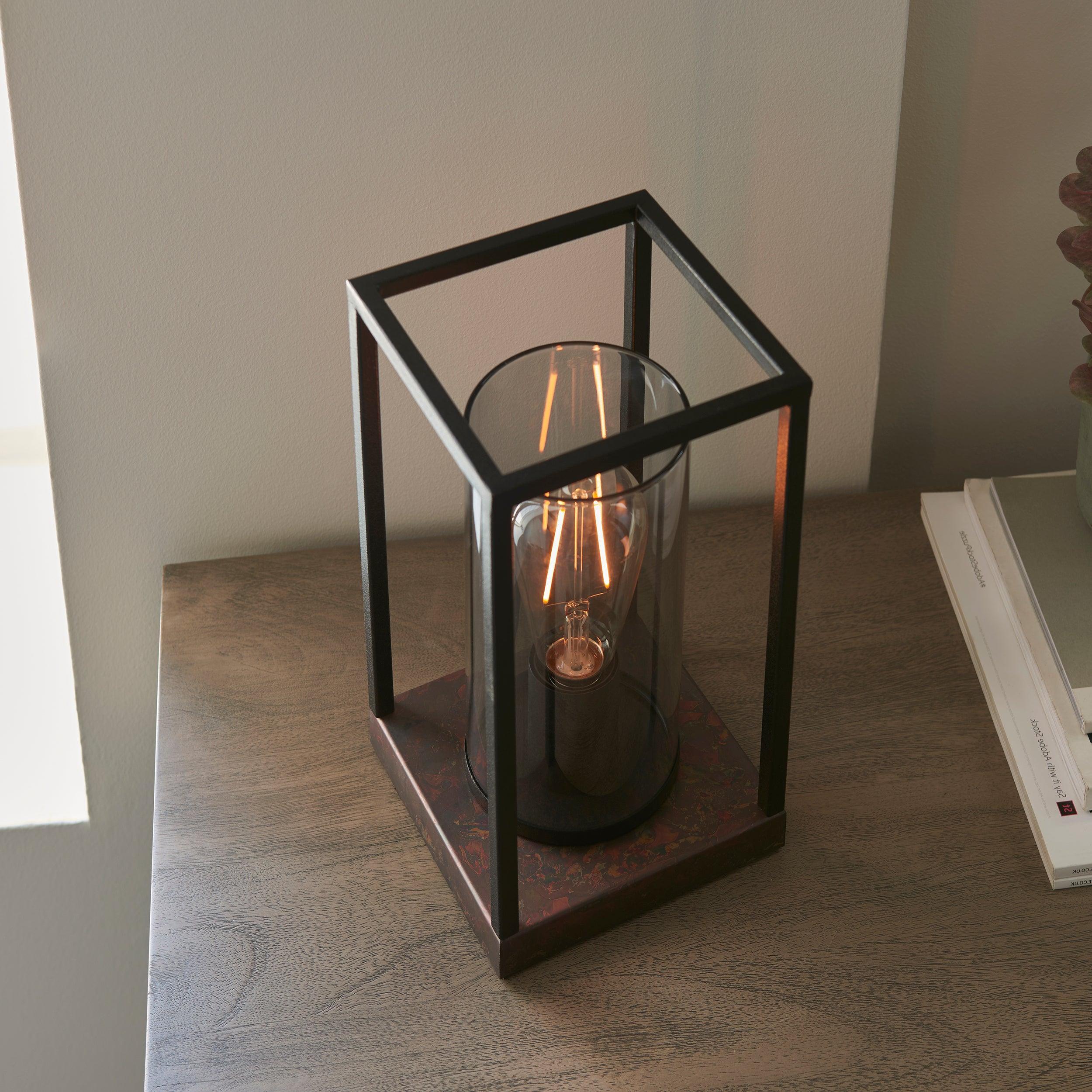 Solihull Bronze & Black Frame Table Lamp - Tinted Glass Shade-Living Lights-Living-Room-Tiffany Lighting Direct-[image-position]