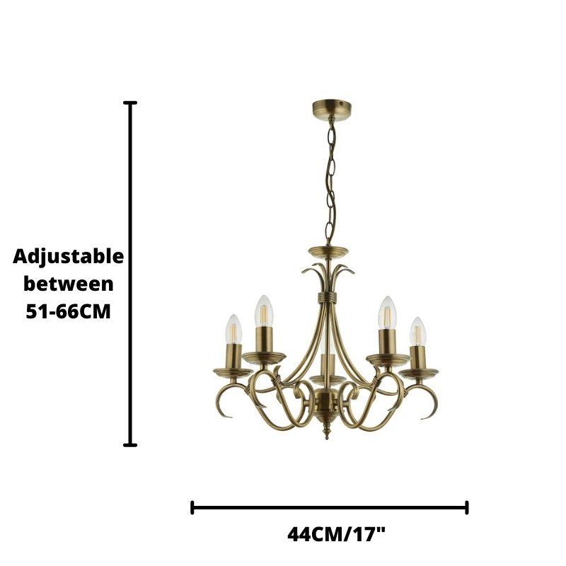 Traditional Ceiling Pendant Lights - Bernice Antique Brass Finish 5 Light Chandelier 2030-5AN 