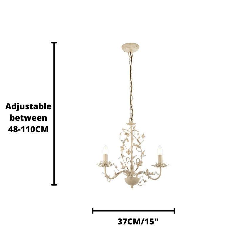 Lullaby Cream And Gold Painted 3 Light Chandelier LULLABY-3CR size guide