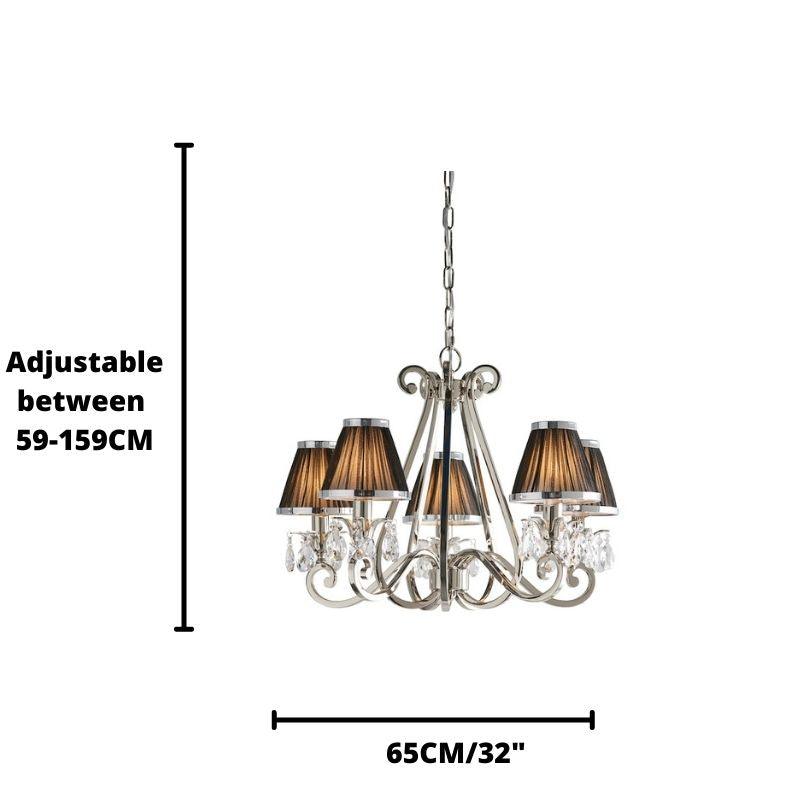 Oksana nickel chandelier 63506 black shade size guide
