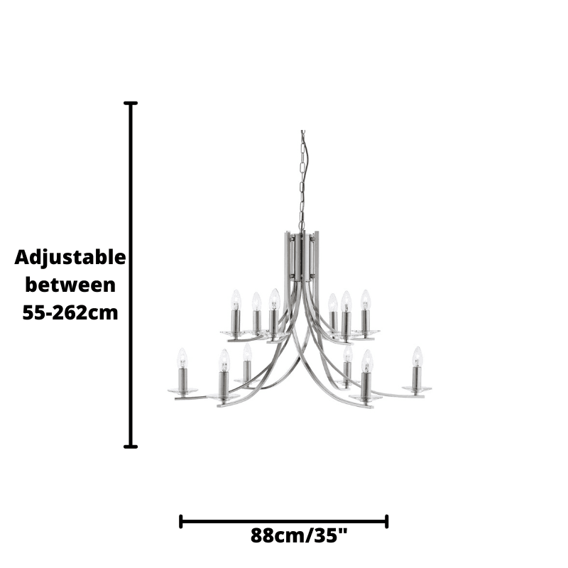 Ascona 12 Light Satin Silver Chandelier - Glass Sconces-2-Tiffany Lighting Direct