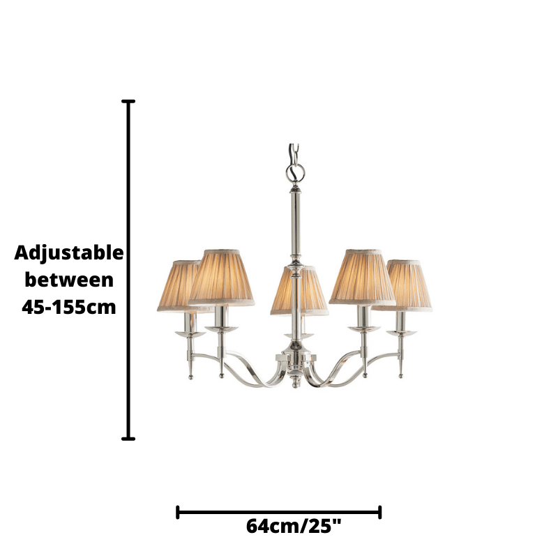 Stanford 5 Light Polished Nickel Chandelier with Beige Shades