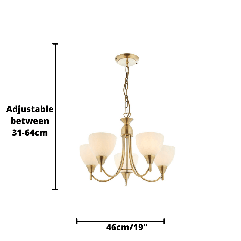 Endon Alton 5 Arm Antique Brass Finish Ceiling Pendant-Ceiling Pendant Lights-Endon Lighting Living Room Wide Shot Lighting Tiffany Lighting Direct