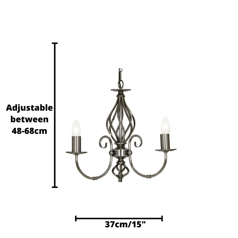 Tuscany Antique Silver 3 Light Chandelier