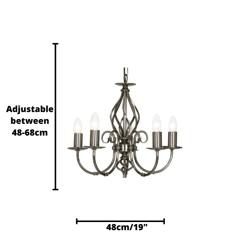 Tuscany Antique Silver 5 Light Chandelier