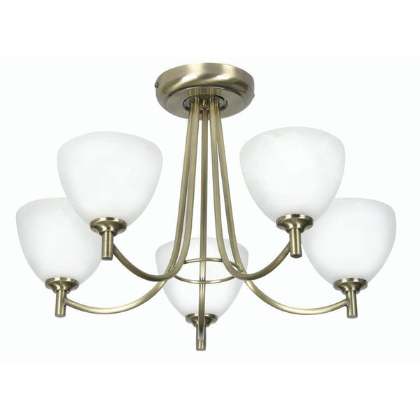 Art Deco Ceiling Light - Hamburg 5 Arm Antique Brass Finish Art Deco Ceiling Light 1178/56 AB