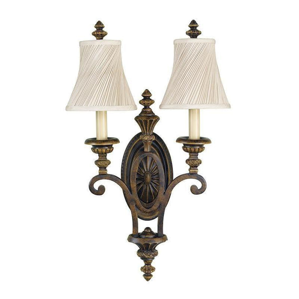 Art Deco Ceiling Lights - Feiss Drawing Room Walnut Finish Twin Arm Wall Light With Fabric Shades FE-DRAWING RM2
