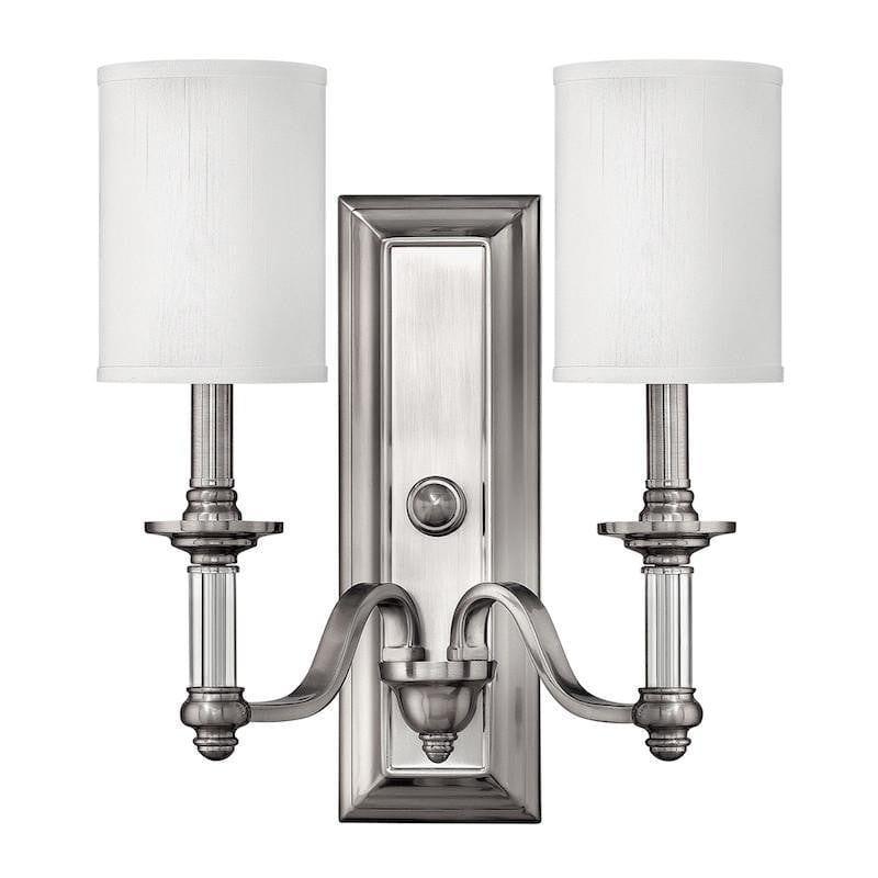 Art Deco Ceiling Lights - Hinkley Sussex Brushed Nickel Finish Twin Arm Wall Light HK/SUSSEX2