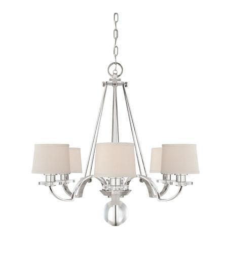Art Deco Ceiling Lights - Quoizel Sutton Place Imperial Silver Finish And Cream Milano Fabric Shade 6 Light Chandelier QZ/SUTTON PL6