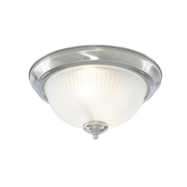 Art Deco Ceiling Lights - Searchlight American Diner Satin Silver Finish And Acid Ribbed Glass Flush Ceiling Light 4042
