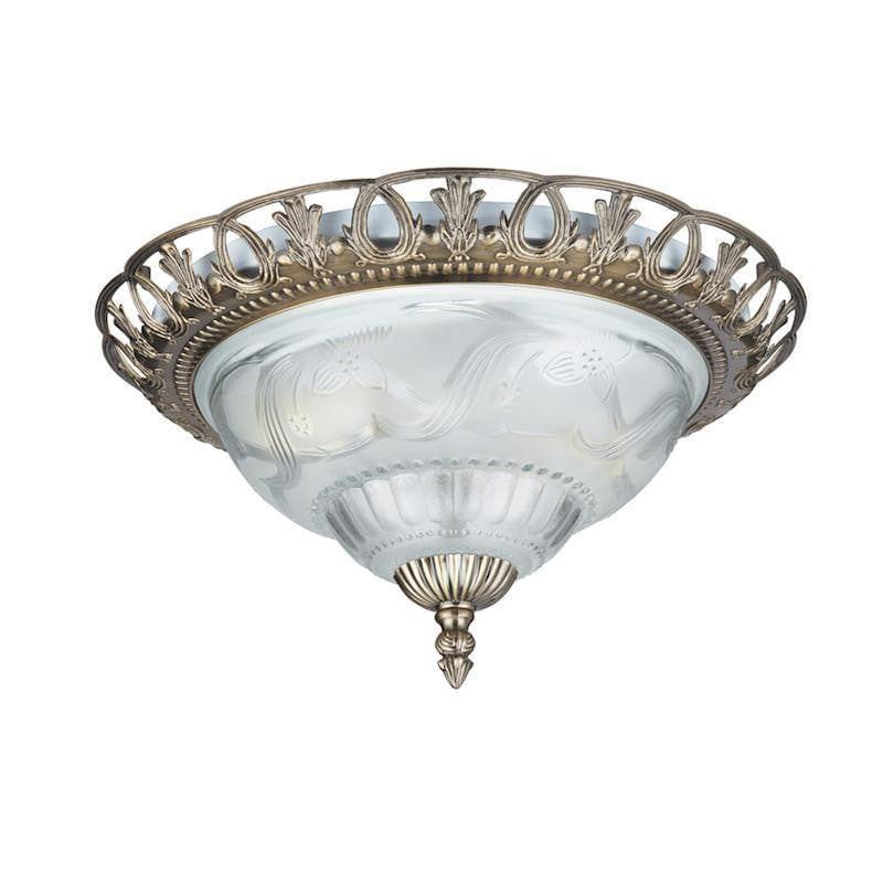 Art Deco Ceiling Lights - Searchlight Antique Brass Finish And Clear/Frosted Glass Flush Ceiling Light 7045-13