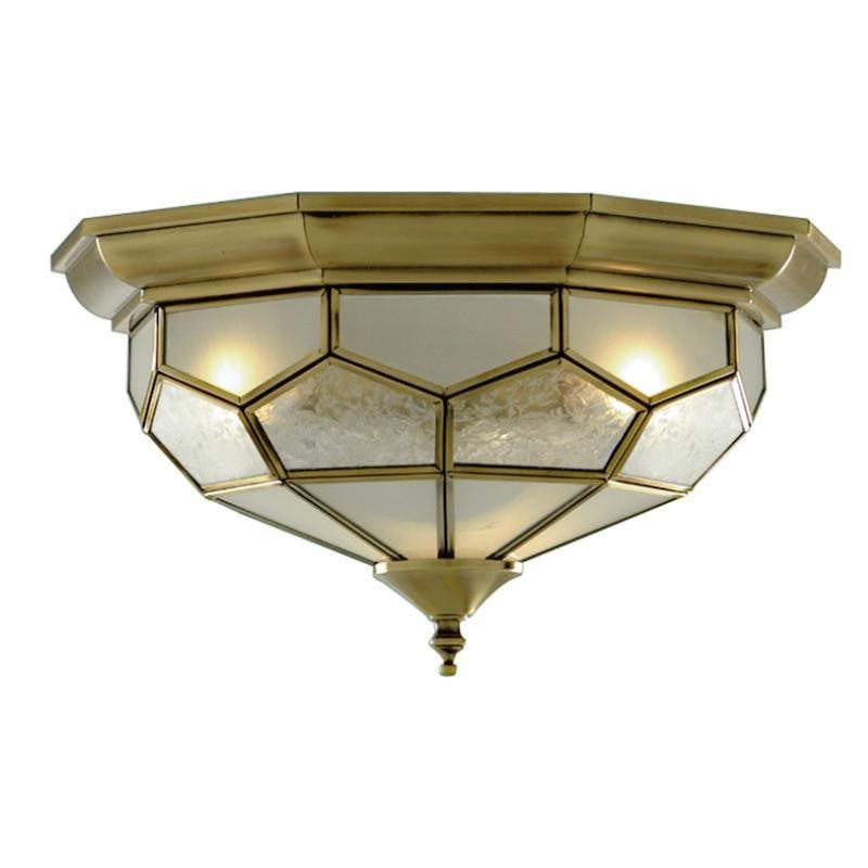 Art Deco Ceiling Lights - Searchlight Antique Brass Finish And Clear/Frosted/Sanded Glass Lantern Style Flush Ceiling Light 1243-12