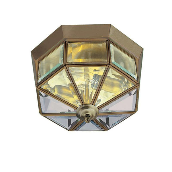 Art Deco Ceiling Lights - Searchlight Antique Brass Finish And Clear Glass Lantern Style Flush Ceiling Light 8235AB