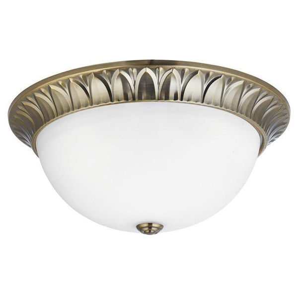Art Deco Ceiling Lights - Searchlight Antique Brass Finish And Frosted Glass Large Flush Ceiling Light 4149-38AB