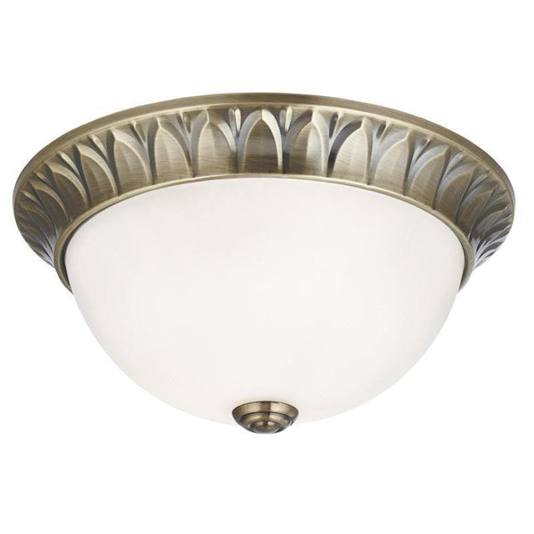 Art Deco Ceiling Lights - Searchlight Antique Brass Finish And Frosted Glass Medium Flush Ceiling Light 4148-28AB