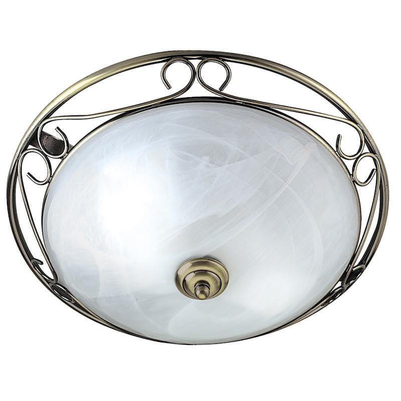 Art Deco Ceiling Lights - Searchlight Antique Brass Finish And Marble Glass Grecian Style Flush Ceiling Light 6436
