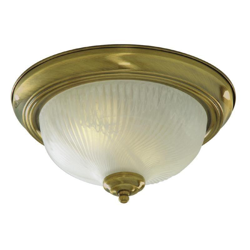 Art Deco Ceiling Lights - Searchlight Antique Brass Finish And Ribbed Opal Glass Flush Ceiling Light 7622-11AB