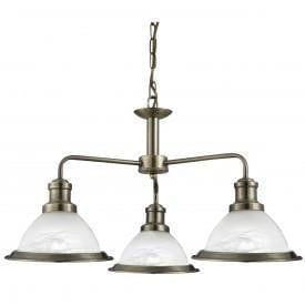 Art Deco Ceiling Lights - Searchlight Bistro Antique Brass Finish 3 Light Pendant Ceiling Light 1593-3AB
