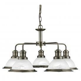 Art Deco Ceiling Lights - Searchlight Bistro Antique Brass Finish 5 Light Pendant Ceiling Light 1595-5AB