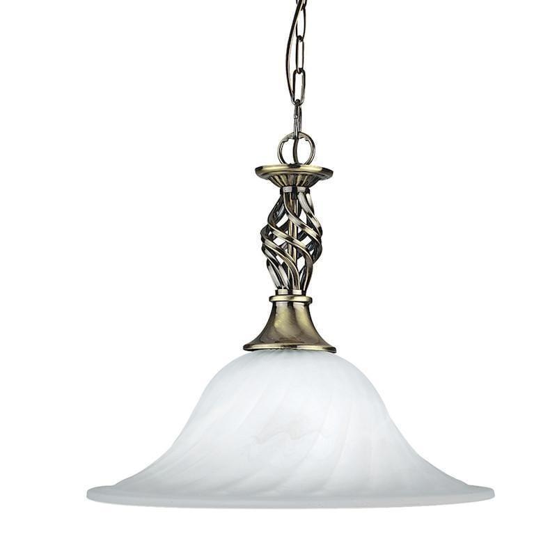Art Deco Ceiling Lights - Searchlight Cameroon  Antique Brass Finish And Marble Glass Pendant Ceiling Light 4581-14AB